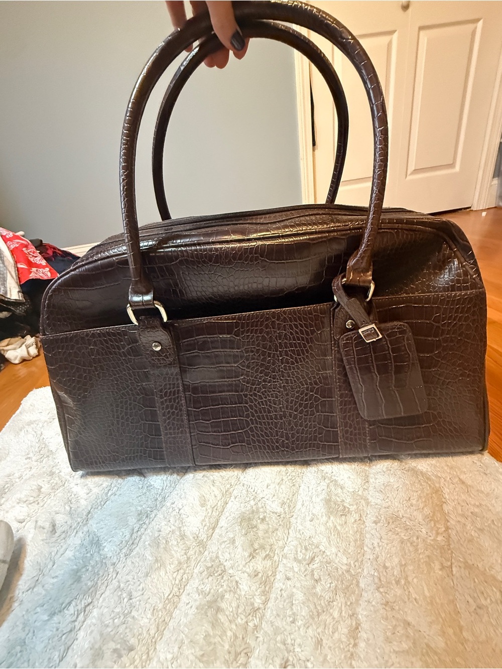 Bath & Body Works Dark Brown Croc-Embossed Travel Bag